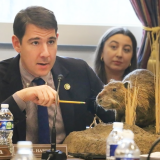 Rep. Josh Harder with Nellie the nutrua