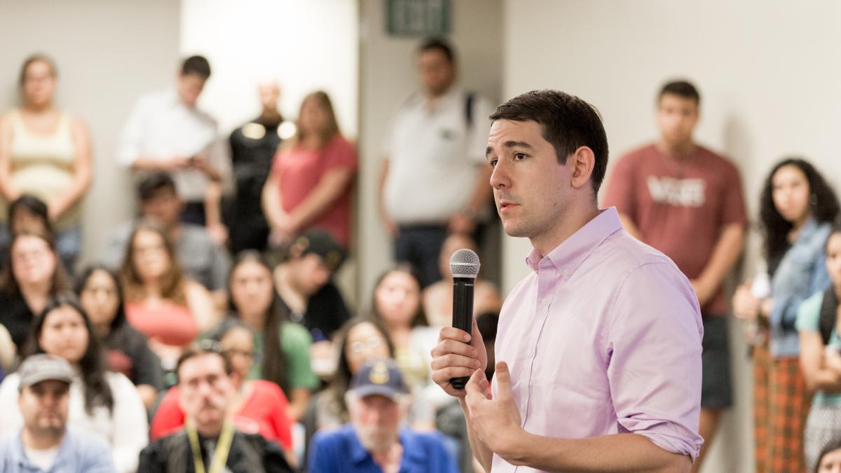 Rep. Harder speaking at a townhall