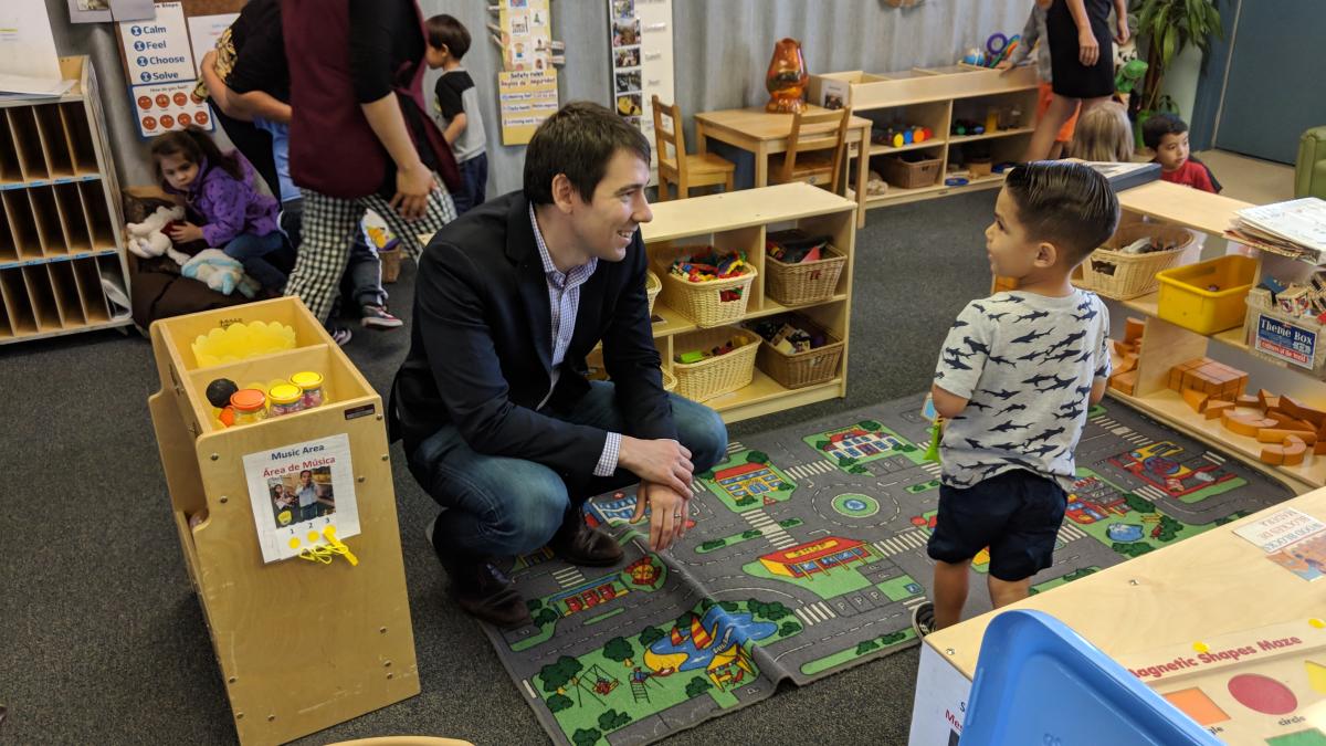 Josh Harder visiting head start in May of 2019