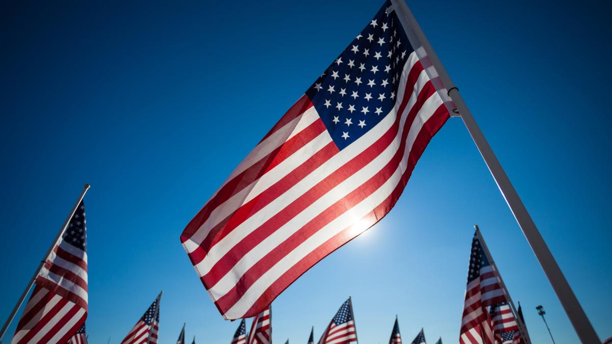 Flyer stand with American Flag