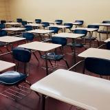 desks in an empty classroom