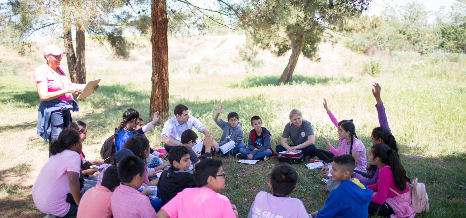 Group of students sitting on grass